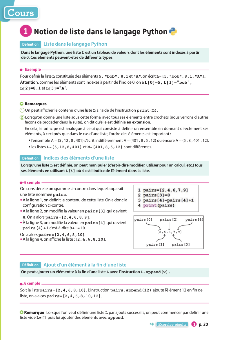 1.1 . Notion de liste dans le langage python – Cours Gaïa